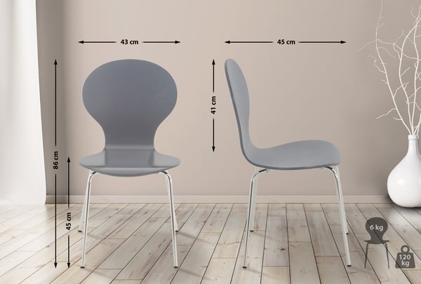 8 x Stapelstol Diego I Ergonomisk konferensstol med träsits och metallram I Stapelbar stol med lättskött sits
