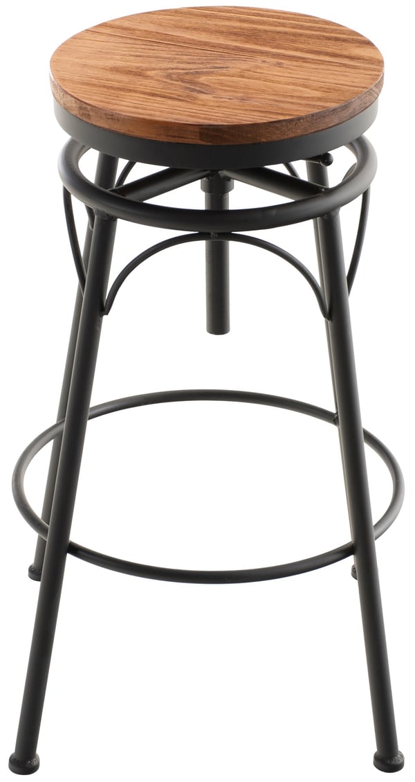 Industrial barstol Beam, justerbar höjd 70-90 cm, träsits, metallram med fotstöd, roterbar för kök, bar, bistro