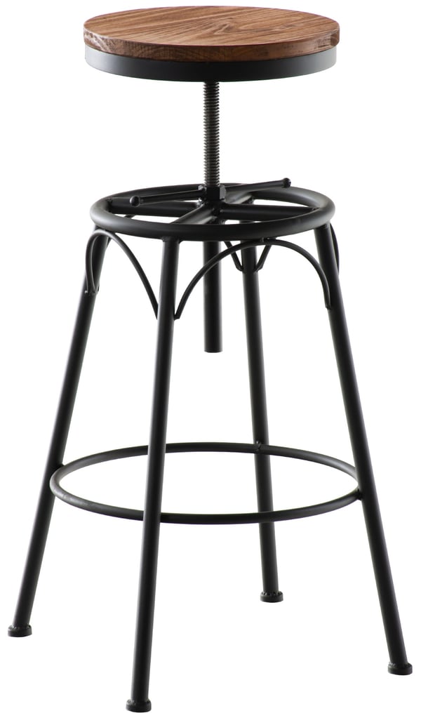 Industrial barstol Beam, justerbar höjd 70-90 cm, träsits, metallram med fotstöd, roterbar för kök, bar, bistro