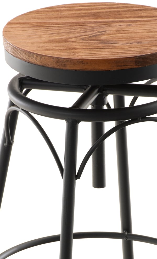 Industrial barstol Beam, justerbar höjd 70-90 cm, träsits, metallram med fotstöd, roterbar för kök, bar, bistro