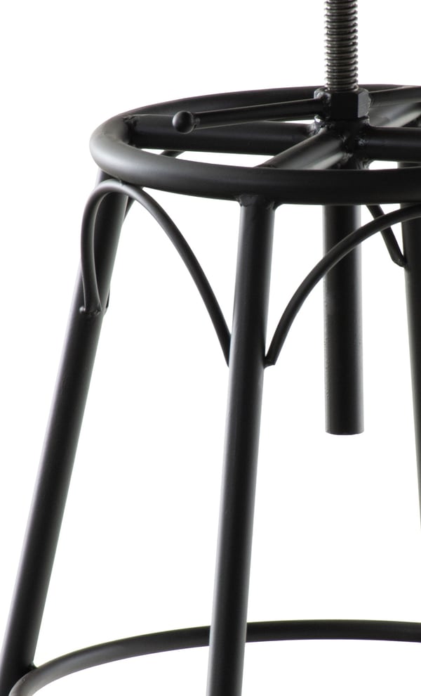 Industrial barstol Beam, justerbar höjd 70-90 cm, träsits, metallram med fotstöd, roterbar för kök, bar, bistro