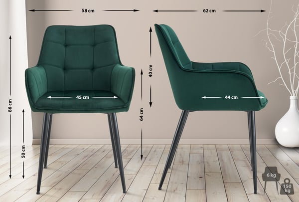Ferndale matstol med sammetsöverdrag I stoppad köksstol I stoppad stol med metallben för kök eller vardagsrum