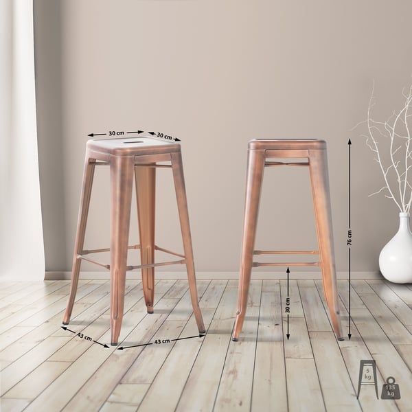 2x Barstol Joshua I Stable Stole i Metal I Barstole med Fodstøtte I Sædehøjde 76 cm I Stabelbar