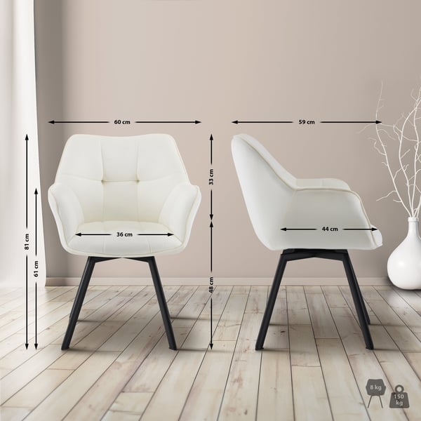 Sæt med 2 Jordi-spisestole i fløjl | Drejelig lænestol til opholds- og spiseområder | Ergonomisk design, bærende op til 150 kg