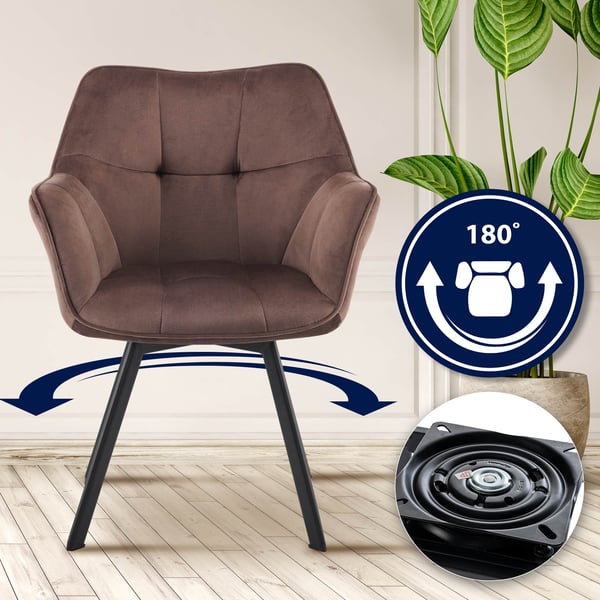 Sæt med 2 Jordi-spisestole i fløjl | Drejelig lænestol til opholds- og spiseområder | Ergonomisk design, bærende op til 150 kg