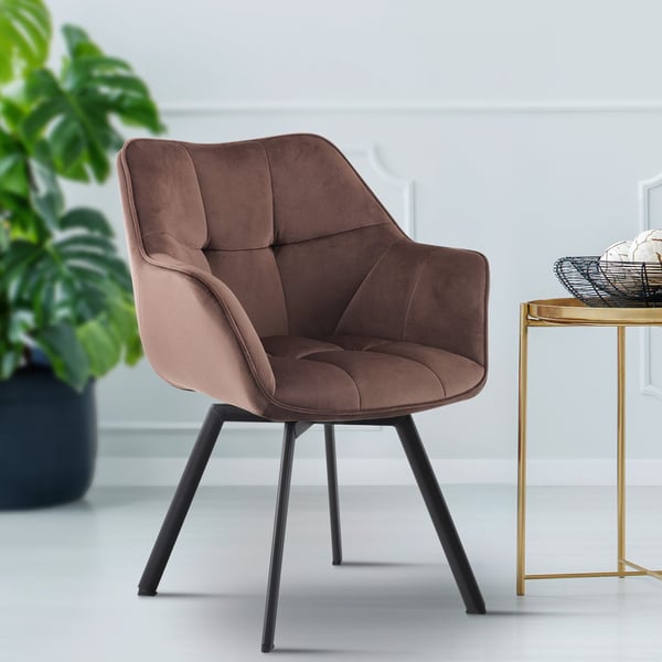 Sæt med 2 Jordi-spisestole i fløjl | Drejelig lænestol til opholds- og spiseområder | Ergonomisk design, bærende op til 150 kg