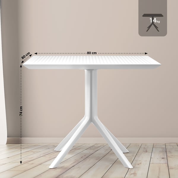 Taivaspöytä 80 x 80 cm I Puutarhapöytä, säänkestävä ja UV-kestävä I Neliön muotoinen parvekepöytä kestävästä polypropeenista