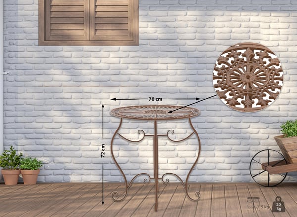 Eisentable Indra | Metaltable nostalgisk design til have & altan | rundt cafebord, vejrbestandigt & let at vedligeholde
