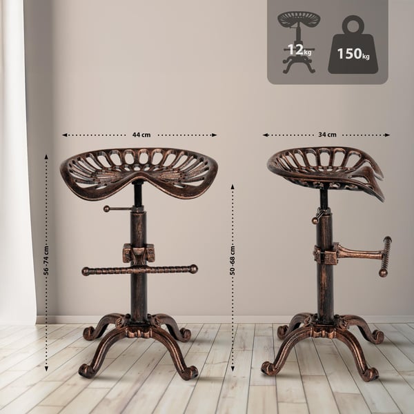 Barstol Butch med sits & fotstöd i gjutjärn | Barpall med metallram | Höjdjusterbar & tål upp till 150 kg