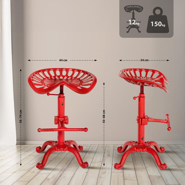 Barstol Butch med sits & fotstöd i gjutjärn | Barpall med metallram | Höjdjusterbar & tål upp till 150 kg