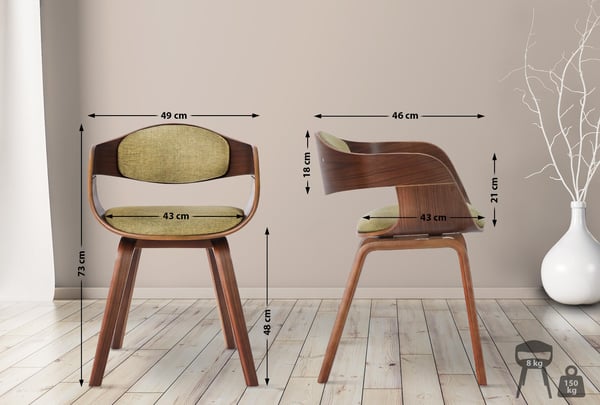 Sæt med 2 retrostole Kingston med stofbetræk og omløbende ryglæn I Lænestole med polstring og træstel
