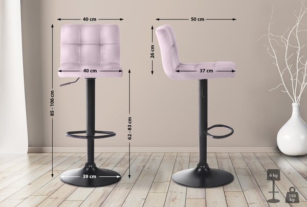 Set med 4 barstolar Feni velvet I Höjdjusterbara barstolar med metallram I Bänkpall med integrerat fotstöd