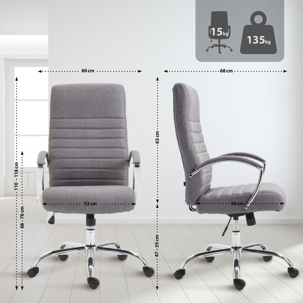 Ergonomisk kontorsstol Valais tyg, modern snurrstol med höjdjusterbar sits, tygbeklädd, maxvikt 136 kg