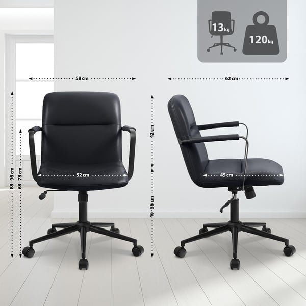 Ergonomisk kontorsstol Hilda, höjdjusterbar snurrbar, med tippmekanism och armstöd, klädd i äkta läder, skrivbordsstol för kontoret