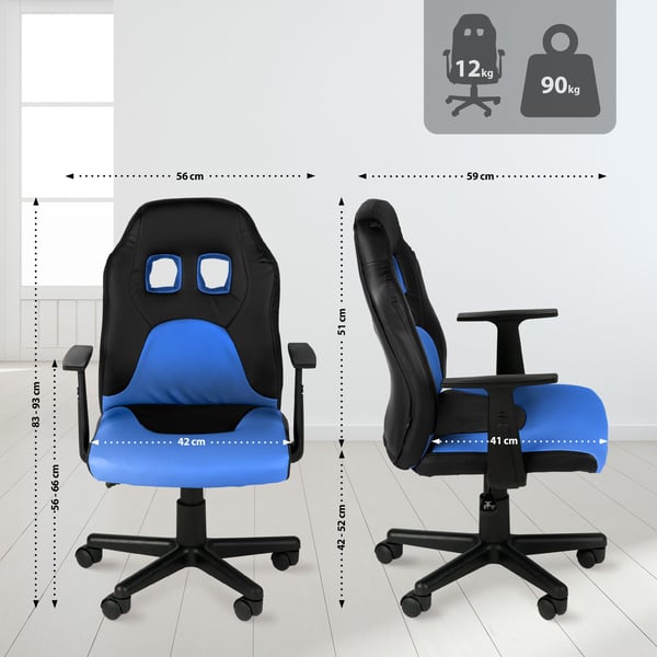 Ergonominen työtuoli lapsille ja nuorille, säädettävä korkeus, keinonahkaverhoilu, irrotettavat käsinojat