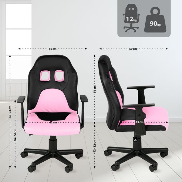 Ergonominen työtuoli lapsille ja nuorille, säädettävä korkeus, keinonahkaverhoilu, irrotettavat käsinojat