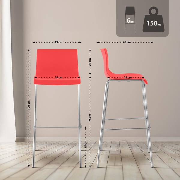 Barstol Hover ergonomisk, med ryggstöd, fotstöd, 4-bens underrede, lättskött plast sits, belastning upp till 150 kg