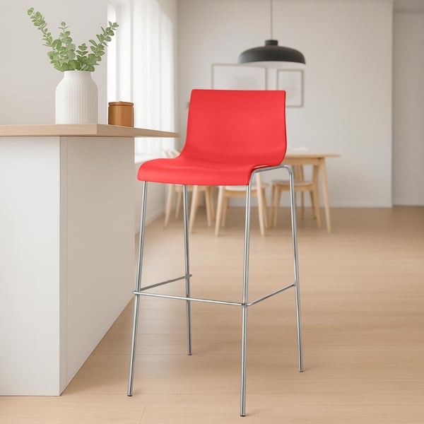 2-pack Barstolar Hover, ergonomisk med ryggstöd och fotstöd, plastsits, robust metallstativ, stapelbar
