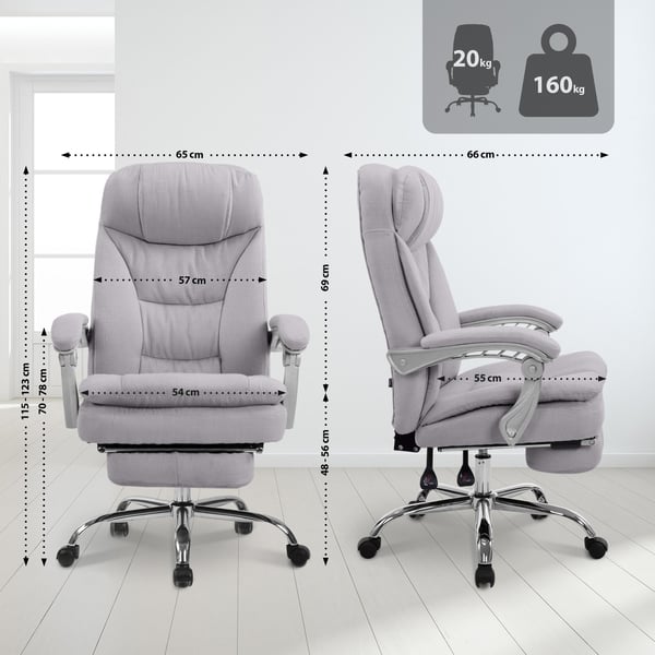 Ergonominen työtuoli jalkatuella XL Troy, pehmustettu kankainen työtuoli, korkeussäädettävä pyörivä tuoli, kantokyky 160 kg asti