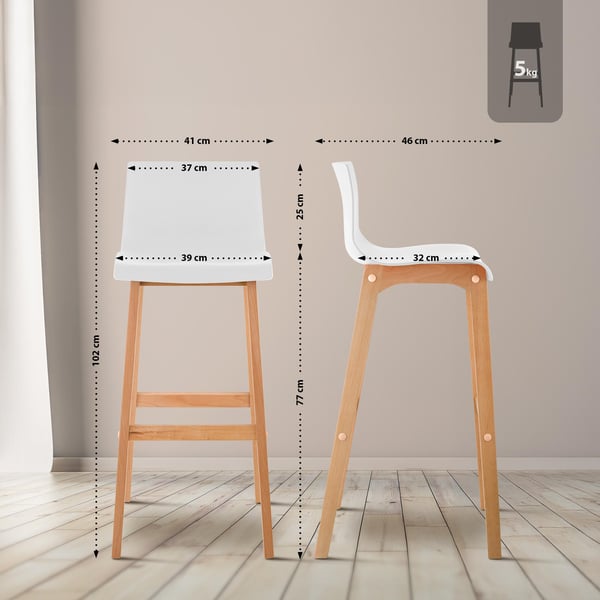 Barstol med ryggstöd Hover, barstol med sits av plast, barmöbel med stabilt bokträ