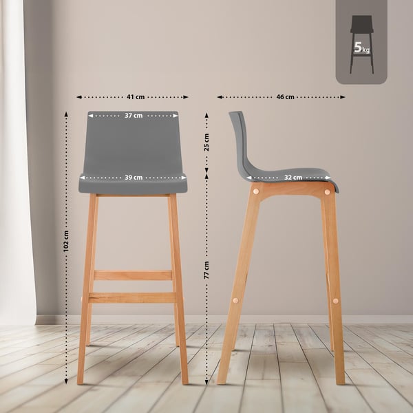 Barstol med ryggstöd Hover, barstol med sits av plast, barmöbel med stabilt bokträ