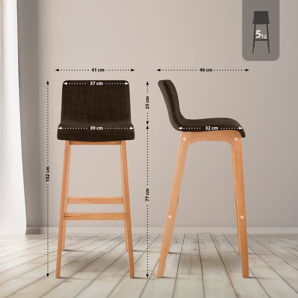 2-pack Barstolar med ryggstöd Hover, stoppade stolar med tygsitsar, barstolar med stabila bokträställningar