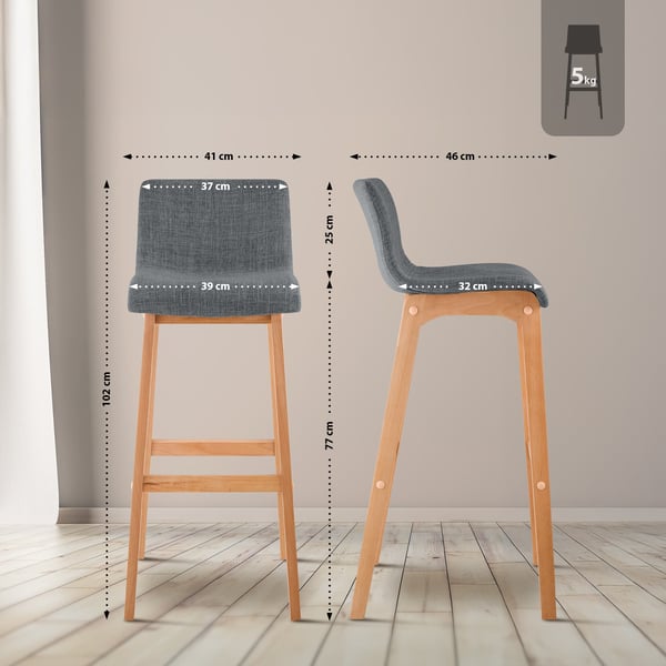 2-pack Barstolar med ryggstöd Hover, stoppade stolar med tygsitsar, barstolar med stabila bokträställningar