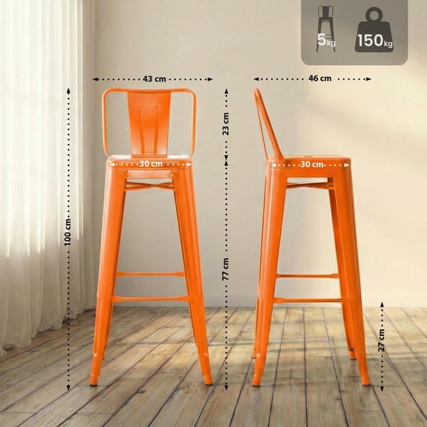 Barstol 2-pack med ryggstöd i industriell stil Mason, med fotstöd och golvskydd