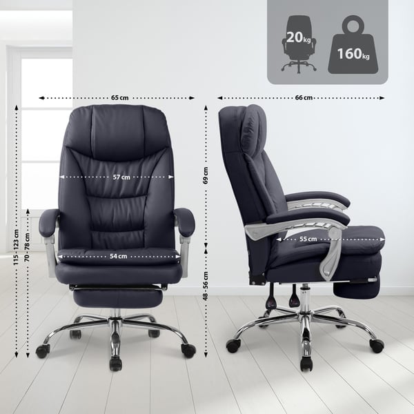 Ergonomisk kontorsstol med fotstöd XL Troy, skrivbordsstol vadderad konstläder, snurrstol höjdjusterbar upp till 160 kg viktkapacitet