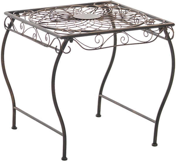 Havebord i jern Zarina, romantisk sidebord i ornamenteret art nouveau-stil til have, terrasse og altan, med gulvbeskyttere