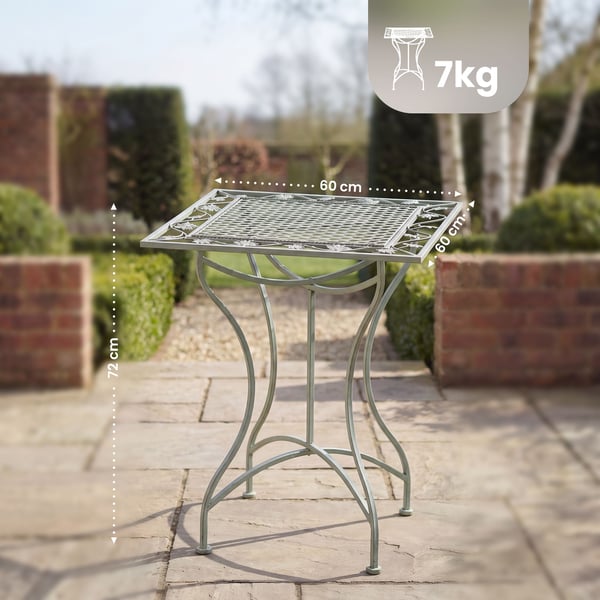 Havebord Asina kvadratisk 60x60 cm, romantisk bistrobord i art nouveau, sidebord i jern til terrasse, balkon og have