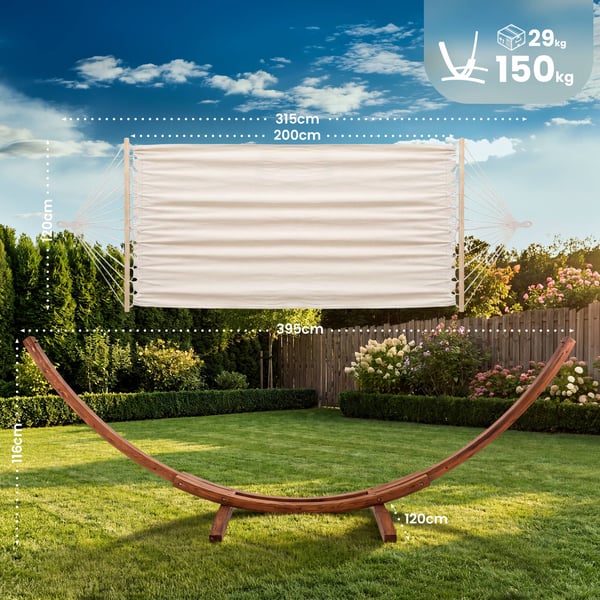 Fristaende hammock Miramar med eucalyptusram i tra, hammockstaellning upp till 150 kg, foer traedgaard, uteplats, balkong