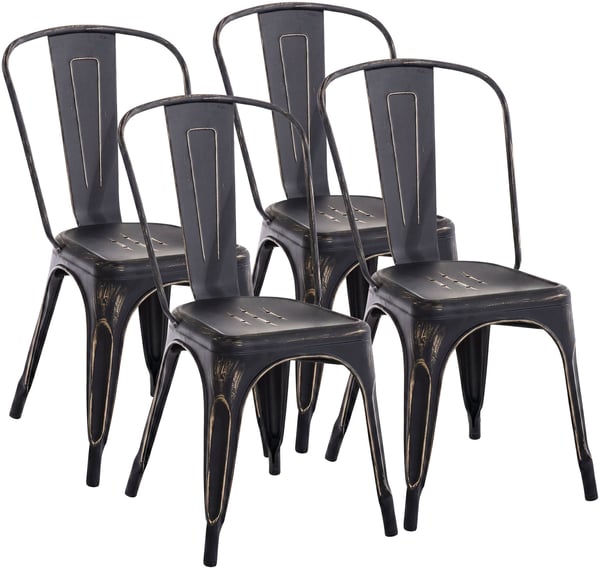 Benedikt Pinottavat Metallituolit 4 kpl Sarja Selkänojilla, Kestävät Ravintola- ja Keittiötuolit, Design-Tuolit, Kantavuus 200 kg