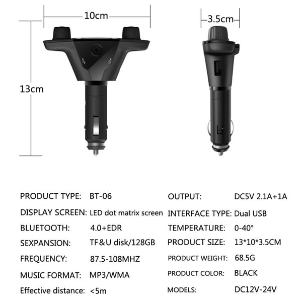 Bluetooth 5.0 FM Transmitter Modulator Stereo