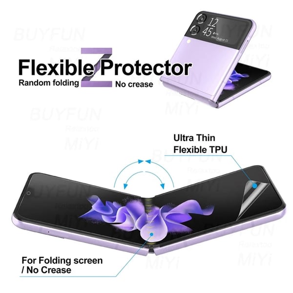 3-PACK Samsung Galaxy Z Flip 3 -Skärmskydd Hydrogel (Fram & bak)