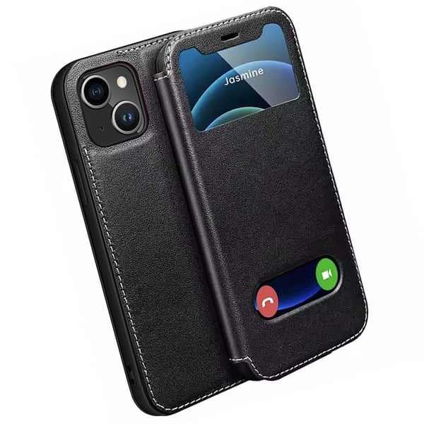 iPhone 14 Skyddsskal Äkta Läder  Lyxig Känsla