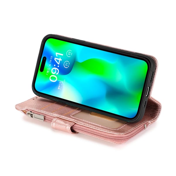 iPhone 15 Plånboksfodral med dragkedja - Praktiskt Flip-fodral