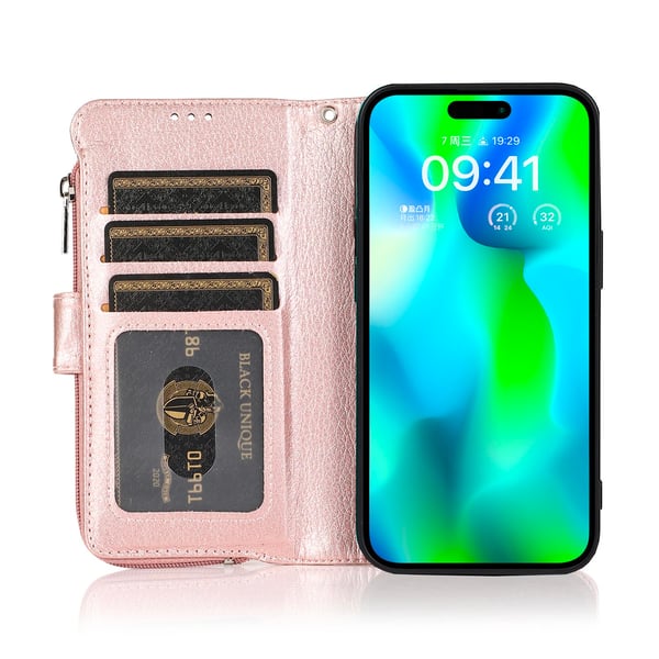 iPhone 15 Plånboksfodral med dragkedja - Praktiskt Flip-fodral