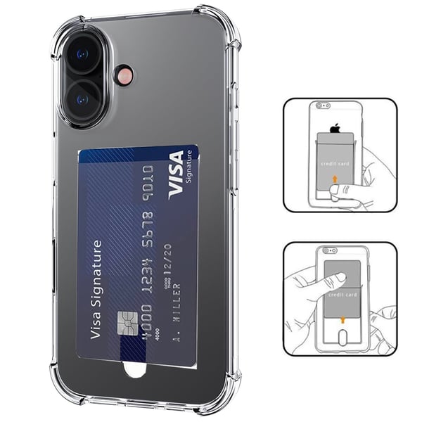 iPhone 16 2-i-1 Tunt Transparent Skal med Kortfack