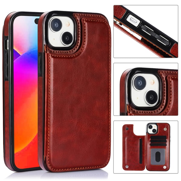 Hållbart läderfodral för iPhone 15 Plus