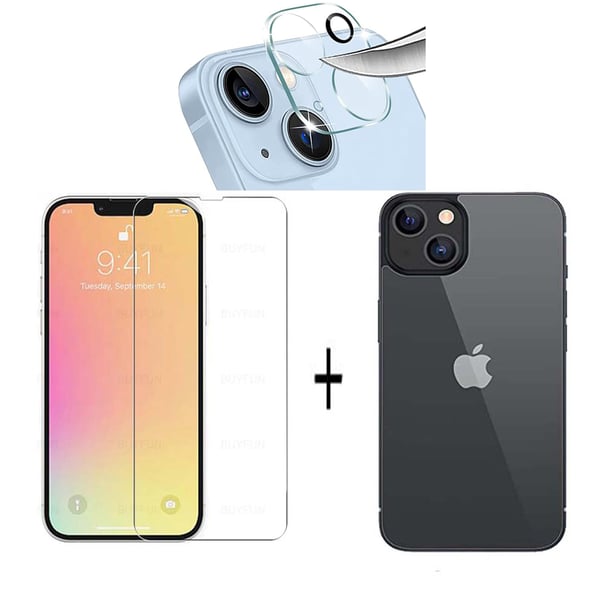 3-PACK 3in1 iPhone 14 Plus Fram- & Baksida Kameralinsskydd 0,3mm