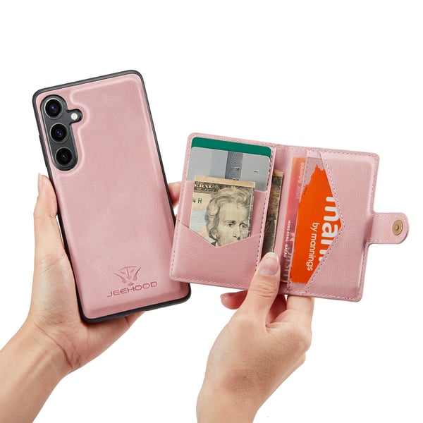 Läderplånbok med magnetiskt hållare för Galaxy S24 Plus