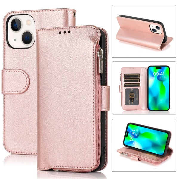 iPhone15PLUS - Stilrent Fodral med Dragkedja, Flip-Fodral med Axelrem