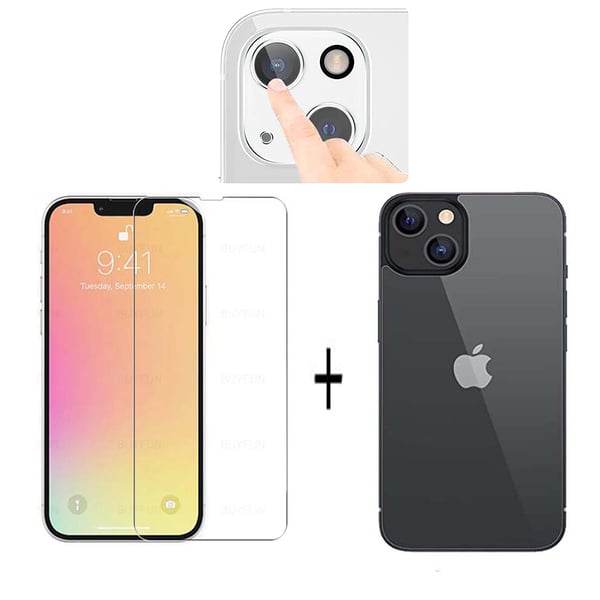 2-PACK 3in1 iPhone 14 Fram- & Baksida & Kameralinsskydd 0,3mm
