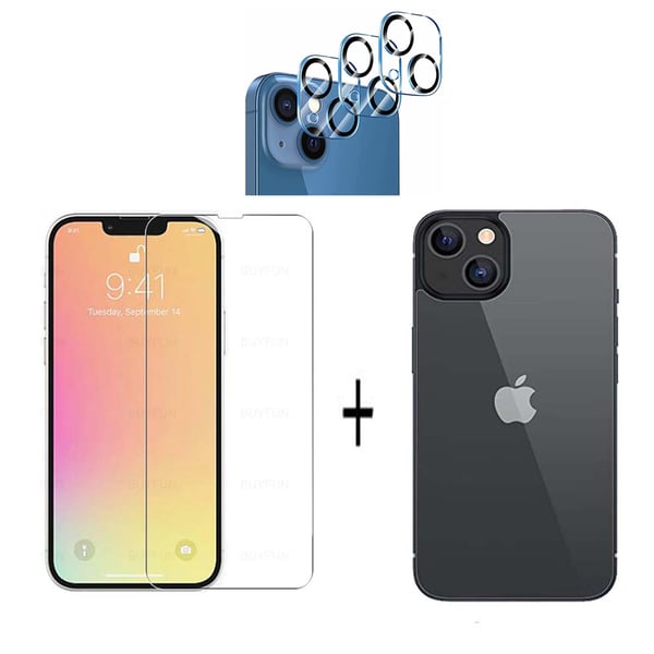 3-PACK 3-in-1 iPhone 13 Mini Fram- & Baksida + Kameralinsskydd
