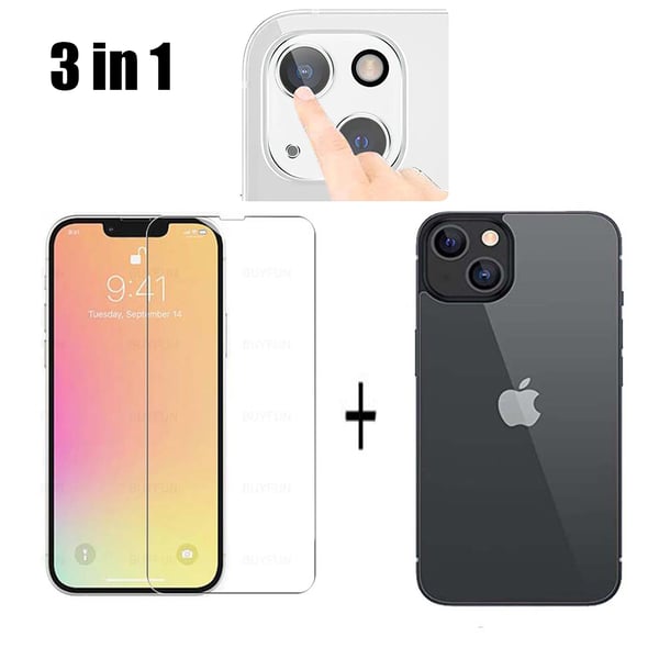 3-PACK 3in1 iPhone 14 Fram- & Baksida & Kameralinsskydd 0,3mm