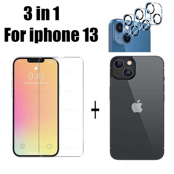 3-PACK 3-in-1 iPhone 13 Fram- & Baksida + Kameralinsskydd