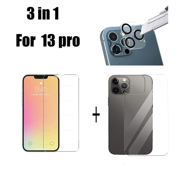 3-PACK 3-in-1 iPhone 13 Pro Fram- & Baksida + Kameralinsskydd