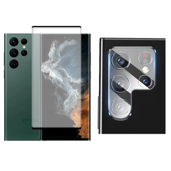 2-PACK Galaxy S22 Ultra CASE-Friendly Skärmskydd + Kameralinsskydd