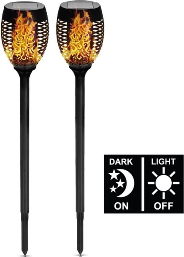 Solcellsdriven trädgårdslampa  Mysig flammeffekt som värmer både miljön och plånboken